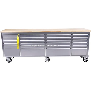 96-Inch Stainless Steel Rolling Toolbox Trolley 24 Ball Bearing Drawers OEM Garage Workbench For Mechanics And Workshop Use