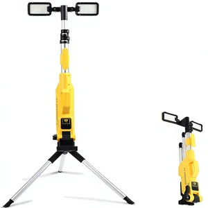 8000 Lumen Rechargeable LED Work Light Stand 2 Adjustable Lamps IP44 Waterproof Tripod Portable Cordless Battery Included for