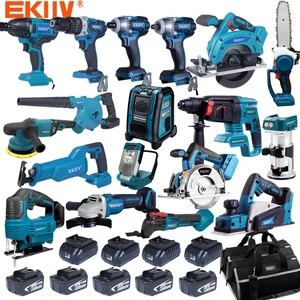EKIIV Factory 21v Portable Electric Cordless Brushless 18v Cordless Wireless Impact Drill Lithium Battery Power Drills Kit