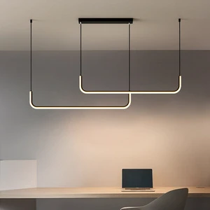 High Quality Dining Room Bedroom Hotel Led Long Strip Metal Chandeliers Modern Line and Pendant Lights 1m bar Black Horizontal