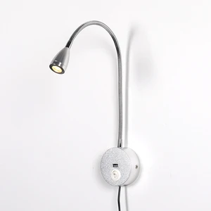 3W Wall Mounted Reading Light Flexible Gooseneck LED Sconce Lamp with Plug & Switch for Bedroom, Hotel, Workbench, Studio