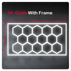 672w LED Hexagon Honeycomb Lights 6500K 14 Hexagon Garage Light With Frame For Auto Beauty Shop, Car Detailing Shop