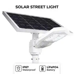 High Efficiency Solar Street Light 60W/90W/120W IP67 Waterproof Aluminum Glass CE/RoHS Certified 1-Year Warranty LiFePO4 Battery