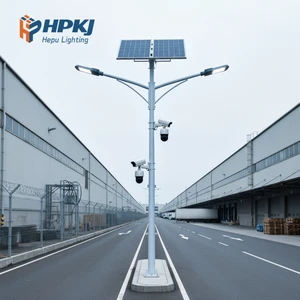 HEPU Solar Street Light Pole 5-20m CCTV Camera IP65 Waterproof Mounting Bracket Solar Panel LED Lamp Road Highway