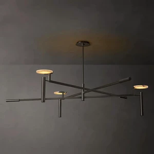 Modern Simple Brass Alabaster LED Pendant Light Vintage Gold Chandelier for Home Office for Low Ceilings Middle Size