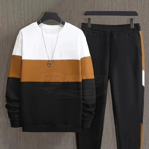 Men's Summer Casual Breathable Knitted Long Sleeve 2-Piece Tracksuit Set Oversized Solid Sweatshirt Joggers (100% Polyester)