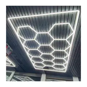 LED Hexagon Honeycomb Lights 672w 14 Hexagon Garage Light With Frame, 6500K For Auto Beauty Shop, Car Detailing Shop
