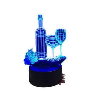 Wine Cup Bottle 3D RGB LED Lamp Battery DIY 3D Illusion Night Light Luminaria Wine Bar Decoration 7 Color Change Table Lamp