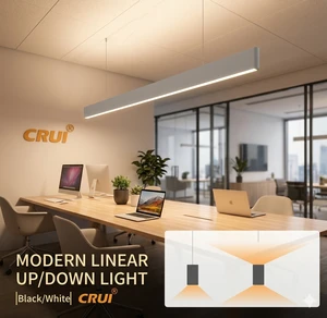 Modern LED Linear Pendant Light Black White Aluminum Dimmable High CRI 90 IP44 Rated 50000 Hours Lifespan for Office Lighting