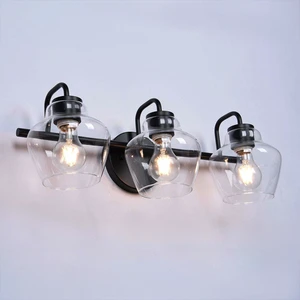 Modern 3 Light LED Bathroom Vanity Wall Light Matte Black Clear Glass Shade E26 Mirror Sconce OEM ODM Multi-Voltage