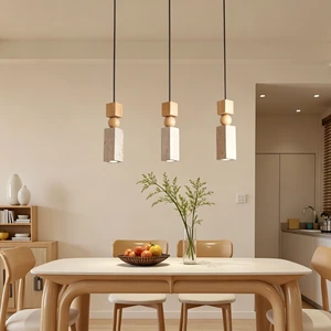 Nordic Wabi Sabi Style Yellow Wooden LED Chandelier Japanese Creative Bedside Lamp Eye Caring 360 Beam Angle Vintage Lighting