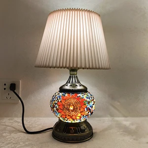Zhelanpu Luxury Traditional Style Handmade Mosaic Multicolor Glass LED Table Lamp Electric Dome Shade for Festival Home Decor