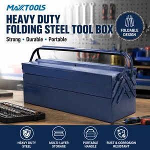 Heavy Duty Waterproof Folding Steel Tool Box Portable Metal Storage Case Powder Coated Finish for Garage Workshop Mechanic OEM