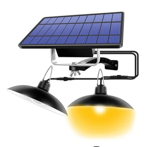 2W Upgraded Double Head Solar Pendant Light Solar Powered Shed Lamp Lights Outdoor Indoor Solar Hanging Light for Camping Home