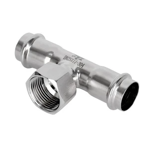 304 Stainless Double-Crimp Internally Threaded Tee Fitting Two Crimp Ends One Internal Thread Thin-Walled GB Tap Water Pipes