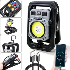 Portable Work Light with Magnetic Clip Rechargeable LED Inspection Lamp with Red Warning Light for Garage Workshop Car Repair