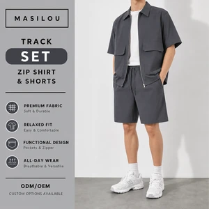 High Quality Men's 100% Polyester Solid Summer Formal Loose Breathable Quick Dry Short Sleeve Set