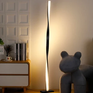 1pc Modern Spiral Twist Floor Light Vertical Narrow LED Strip Matte Black Standing Lamp for Living Room Nook Decor