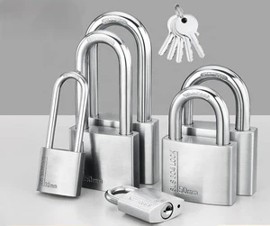 Anti-Theft Rust Shear Proof 304 Stainless Steel Lock Long Shackle Key Unlock Polished Square Waterproof SS Padlock