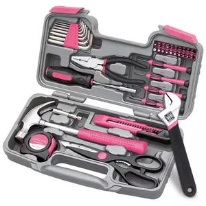China Portable Mini DIY 39pcs Repair Household Home Use Hardware Bicycle Zhejiang Professional pink Box Kit Home Hand Tool Set