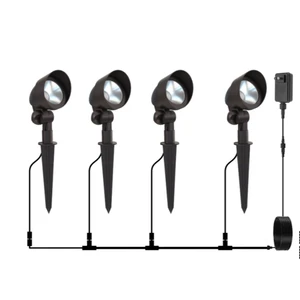 4-Pack LED Low Voltage Landscape Lights 5W Spotlights Aluminum Spike Stakes for Garden Pathway Lighting Includes Transformer