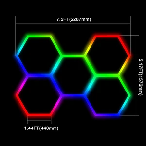 E-top Led Garage Ceiling Light RGB 5-Grid Hexagon Honeycomb Light Car Detailing Led Garage Work Light