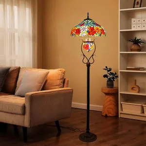 Jingangwan LED Floor Lamp American Retro Style European Modern Living Om Bedroom Country Stained Glass Decoration