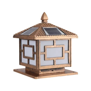 Solar And Mains Dual-use Dimmable Post Lamp New Chinese Style Outdoor Aluminum Profile Garden Fence Villa LED Courtyard Light