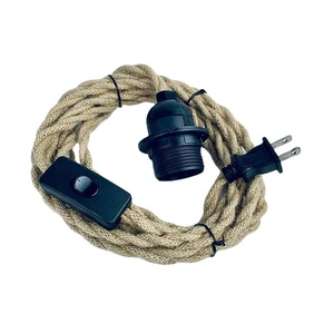 Vintage Hemp Rope Pendant Light Kit 15FT Cord Bakelite Switch Plug Lamp Holder E26/E27 Socket Hanging Lighting/Lantern 60W Max