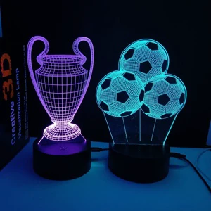 3D Visual Effect Championship Cup Night Light Football Clubs 3D Lamp Football Player Ronaldo 3D Illusion Lamp EUROPEAN CUP Lamp