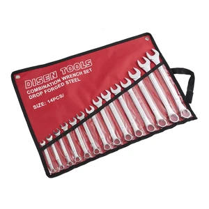 Professional 14Piece Stainless Steel Single End Combination SAE Spanner Tool Set Black Hand Operated Electrical Case