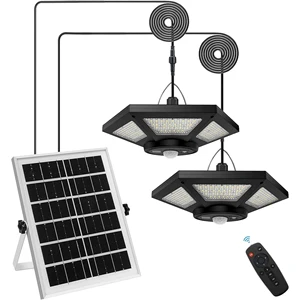 Solar Shed Light 2 Head Indoor Outdoor Work in Daytime with Remote Control Solar Pendant Light with Motion Sensor/Timer/5 Modes