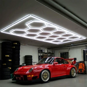 Factory Direct Sales Hexagon Garage Lights for Garage Ceiling and Car Workshop 14 Grid LED Honeycomb Lights