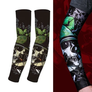 Custom UPF50+ Seamless Eco-Friendly Tattoo Ice Silk Arm Sleeves Sun Protection Cycling Running Team Outdoor Sports Moisture