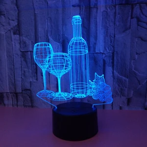 Wine Cup Bottle 3D RGB LED Lamp Battery 3D Illusion Night Light Luminaria Wine Bar Decoration 7 Color Change Table Lamp