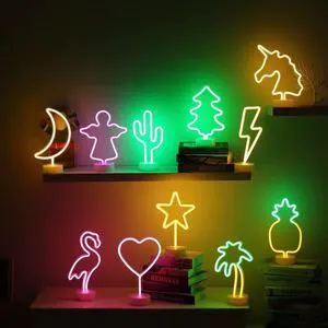 Love-Shaped LED Neon Lamp Flamingo Coconut Tree Star Lightning 5V Plastic Battery Powered Home Party Wedding Festival Decoration