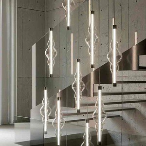 Nordic Creative Glass Horizontal Vertical LED Pendant Light Modern Minimalist Long Strip Chandelier Indoor Restaurants Cafes