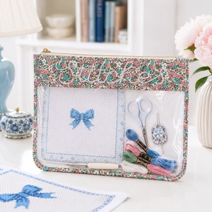 Keymay Floral Printed Trim Clear Project Bag Waterproof Transparent Cross Stitch Embroidery Organizer Pouch Knitting Project Bag