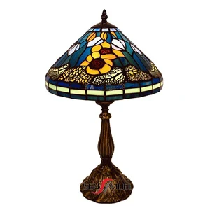 European Retro-colored Art Church Glass Tiffany Lampshade Alloy Base Decorative LED Table Lamp Wholesale and Customization