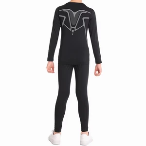 Men's Black Full Sleeve Compression Set Crew Neck Breathable Spandex Polyester Long Sleeve Top And Pants All Seasons Solid Kit