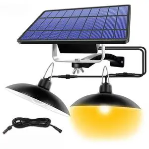 Outdoor Double Head High Bright IP65 Waterproof Indoor Home Hanging Shed Lamp Solar Pendant Light