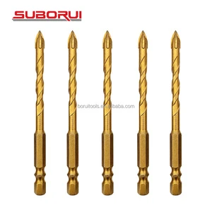 SUBORUI 6mm Titanium Cross Carbide Tip Double R Hex Shank Ceramic Glass Tile Hole Drill Bits For Ceramic Glass Marble Stone