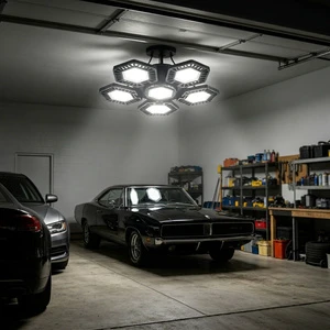 LED Garage Light 120W E27 Deformable Ceiling Bulb Black Super Bright Foldable High Bay Workshop Industrial Store Lamp Cool White