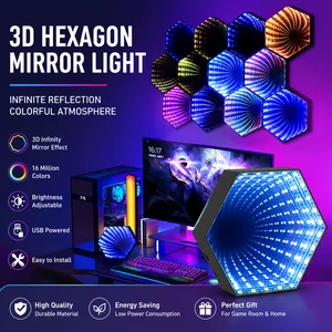 3D Hexagonal Mirror Tunnel Lamps Smart APP Control Music Rhythm Pickup Lights Desktop Ambient Light For Bedroom Game Room Decor