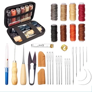 Leather Sewing Kit With Stitching Needles Waxed Thread Perforated Awls Thimble Scissors Tools Set For DIY Leather Craft