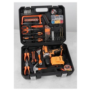 113PCS Cordless Drill Tool Set with Hand Tools, DIY Repair Kit and Portable Plastic Toolbox