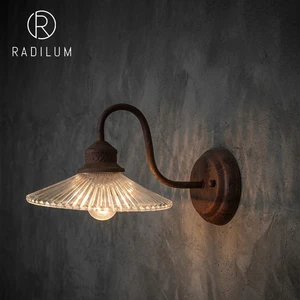 Wall Lamp LED Rusty Iron Fluted Glass Industrial Vintage Rustic Bedroom Bedside Corridor Cafe Bar Antique Art Decor Light