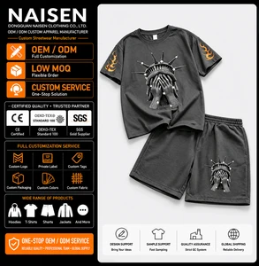 Custom Mens Urban Streetwear Graphic Tee Shorts Set Heavyweight Cotton Oversized Matching Clothing Set Two Piece Set For Men