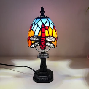 Colored Glass Mini Retro Electric Stained Glass Table Lamp Bedside Lamp LED Light for Bedroom Decorative Table Perfect Gift