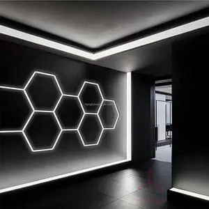 Led Hexagon Garage Lighting Honeycomb Detailing Workshop Ceiling for Car Shop and Multicolored Hexagonal Lights